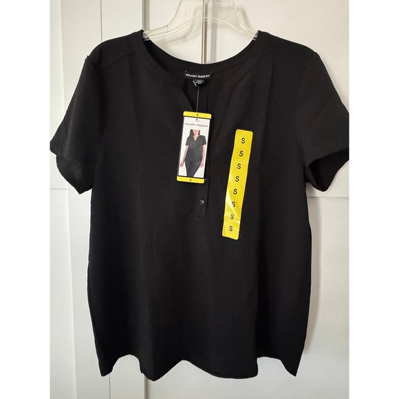 Hilary Radley Tops - Hilary Radley Womens Black Short Sleeve Split Neck Henley Blouse Top Small NWT